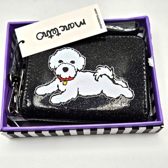NEW Marc Tetro White Bichon Frise Dog Black Glitter Wristlet Wallet with Box - Picture 4 of 7